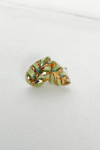 Green and gold leaf studs