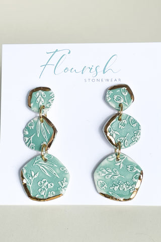 Matte Mint and Gold Organic Circle Dangle Earrings