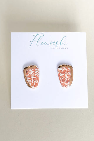 Matte Orange and Gold Organic Rectangle Stud