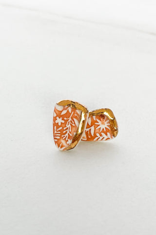 Matte Orange and Gold Organic Rectangle Stud